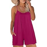 Eytino Womens Plus Size Jumpsuits V Neck Casual Loose Sleeveless Spaghetti Strap Short Rompers (1X-5X)