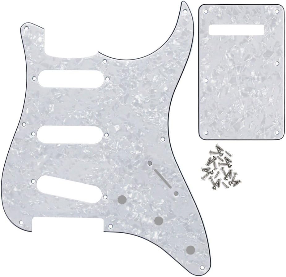 FLEOR Set of 8 Hole SSS Pickguard and Guitar Backplate with Screw for Vintage ST Style Guitar Parts Replacement,4Ply White Pearl