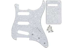 FLEOR SSS 8 Hole ST Guitar Pickguard Backplate Tremolo Cavity Cover with Screw for Vintage ST Style Guitar Parts, 4Ply White Pearl