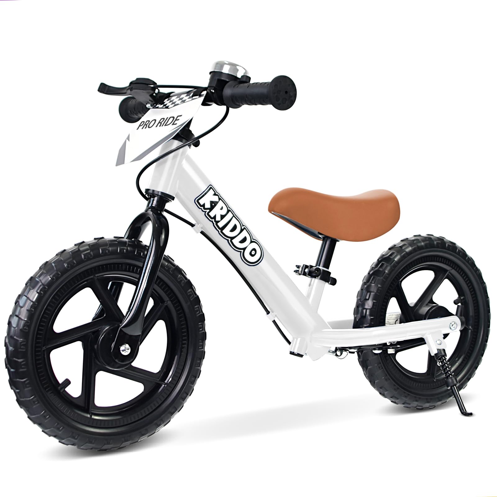 Photo 1 of KRIDDO Pro Toddler Balance Bike for 2+ Year Old, 12 Inch Push Bicycle w Hand Brake & Kickstand, Gift Bike for 2-5 Boys Girls, White