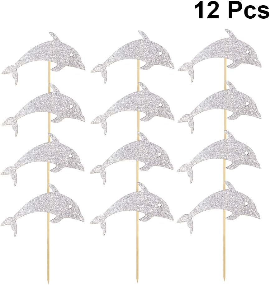 Napravi Rs Amosfun 12pcs Gateau De Dauphin Scintillant Choisit Des Fournitures De Parti De Decoration De Petit Gateau Caissettes De Decoration Pour Cupcakes Ustensiles A Patisserie