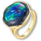 Handcrafted Natural Material Twist Adjustable Ring with Heart Abalone Shell & Freshwater Pearl, 14k Gold Plated - Perfect Gift for Women & Teen Girls