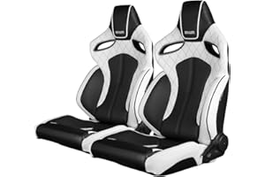 BRAUM RACING Braum Pair of Black/White Leatherette ORUE Series Racing Seats DIAMOND ED. With Black Stitching and Black/White Piping (BRR6-WDBS)