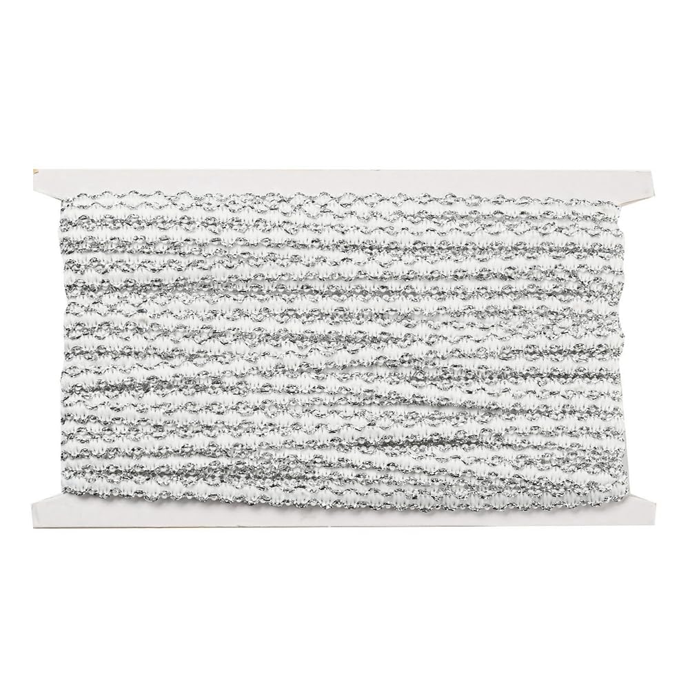 CABODYALS 20M White Braided Trim 7.5mm Braid Ribbon Trim Silver Woven Gimp Polyester Upholstery Lace Edge Trimming for Sewing Making Craft Gift Wrapping DIY Christmas Party Decor