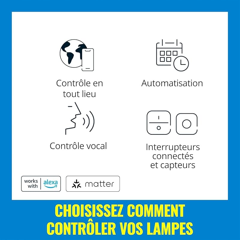 Smart Bulb, Spot LED connecté GU10, Lumière multicolore, Pack de 4