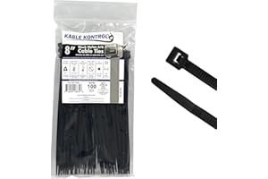Kable Kontrol Cable Zip Ties 100 Pcs 8 Inch Black, 50 Lbs Tensile Strength, Self-locking UV Resistant Plastic Nylon Wire Ties, for Indoor or Outdoor Use