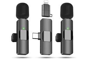 AMASDA 2 Pack Wireless Lavalier Microphone with Charging Case for iPhone, iOS and Android Phone, Mini Microphone for Video Recording, Interview, Podcast, Vlog, Tiktok, YouTube (Black)