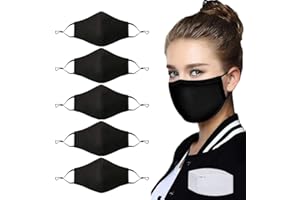 NBDIB Adult Adjustable Face Protection with Filter Pocket and Nose Wire Black Breathable Cloth Mask with 10Pcs Filters