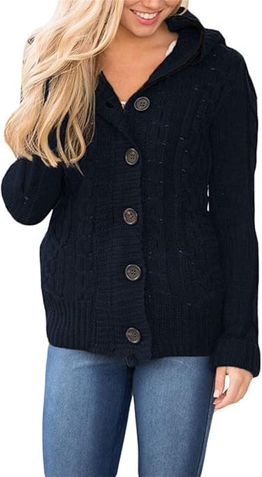 HaiDean for Ladies Sweater Chunky Casual Knitted Knit Short Modern Cardigan Coat with Hooded 