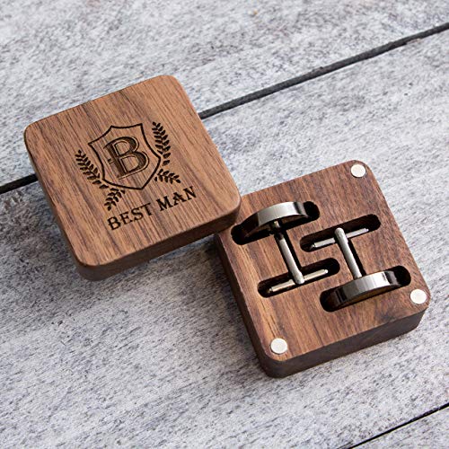 Engrave 'Best Man' Square Box & Gunmetal Cufflinks - Wedding Cuff links Party Favor