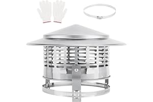 KOMCLUB 8 Inch Cone Top Chimney Cap,Round Chimney Cap Chimney Cover Cap Stainless Steel Chimney Cover Outside Roof Silver Fireplace Screen Cover Exterior Stove Pipe Topper Adjustable Roof Cap for Vent