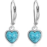 AOVEAO Heart Turquoise Earrings S925 Sterling Silver Vintage Daily Jewelry Gift for Sensitive Ears Women Girls Turquoise Lovers