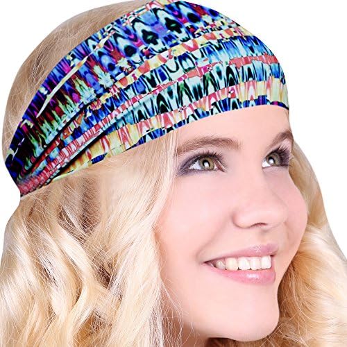 FUN &amp; FUNKY Work Out Headbands! SUPER FUN! Multi Watercolor - Choose From Over 30 Best No Slip Printed Headbands Stretchy One Size Fits Most Made in USA by Mom &amp; Daughter:)