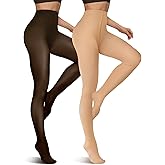 Vertvie Fleece Lined Tights Thermal Fake Translucent Winter Warm Tights Thick Leggings for Women(80g-No Fleece,Black Sheer/Nude,Small-Medium)