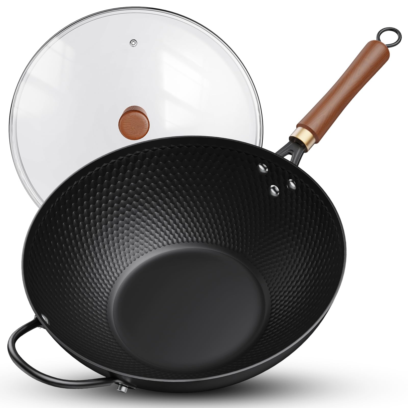 Photo 1 of Todlabe Nonstick Wok, 13-Inch Carbon Steel Wok Pan with Glass Cover, Woks & Stir-Fry Pans for Induction, Electric, Gas, Halogen, All Stoves