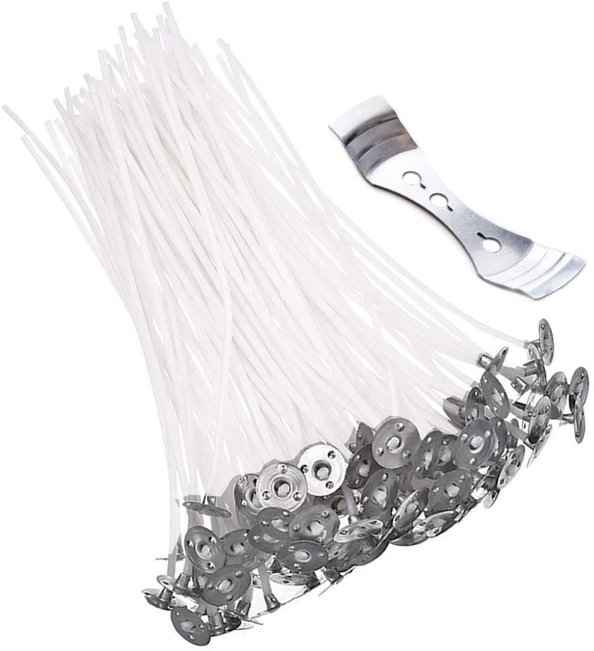 Candle Wicks, 100 Pieces Pre-Waxed Candle Making Wicks with Wick Holder Sustainer for DIY Candle Making(15 cm)