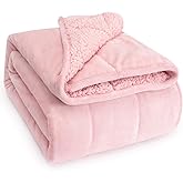 Wemore Sherpa Fleece Weighted Blanket for Adult, 15 lbs Dual Sided Cozy Fluffy Heavy Blanket, Ultra Fuzzy Throw Blanket with Soft Plush Flannel Top, 60 x 80 inches Pink on Both Sides