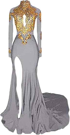 long sleeve gold formal dress