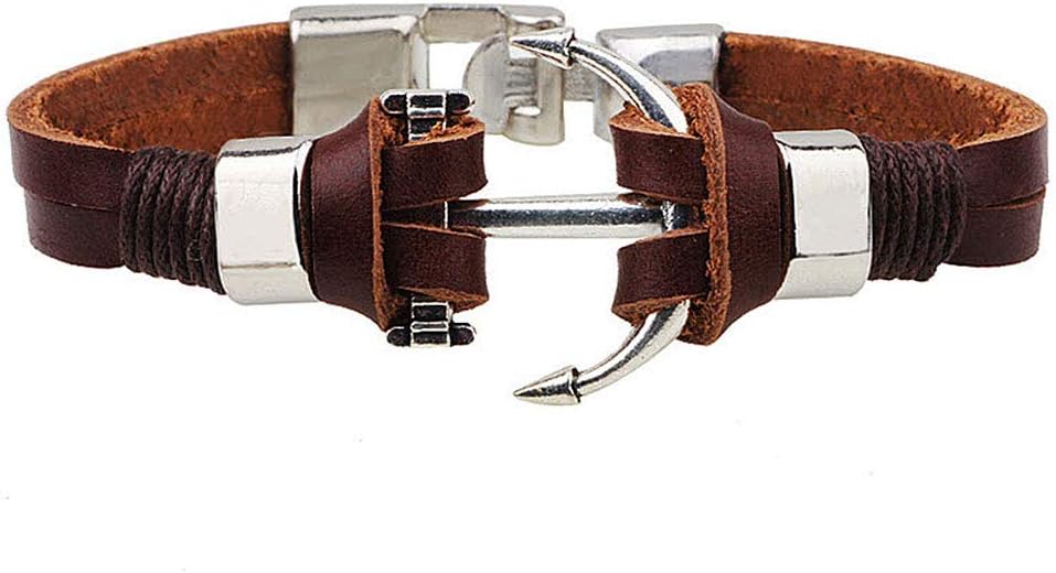 Infinite MemoriesNavy Anchor Leather Braided Rope Wristband Bracelet For Men Women
