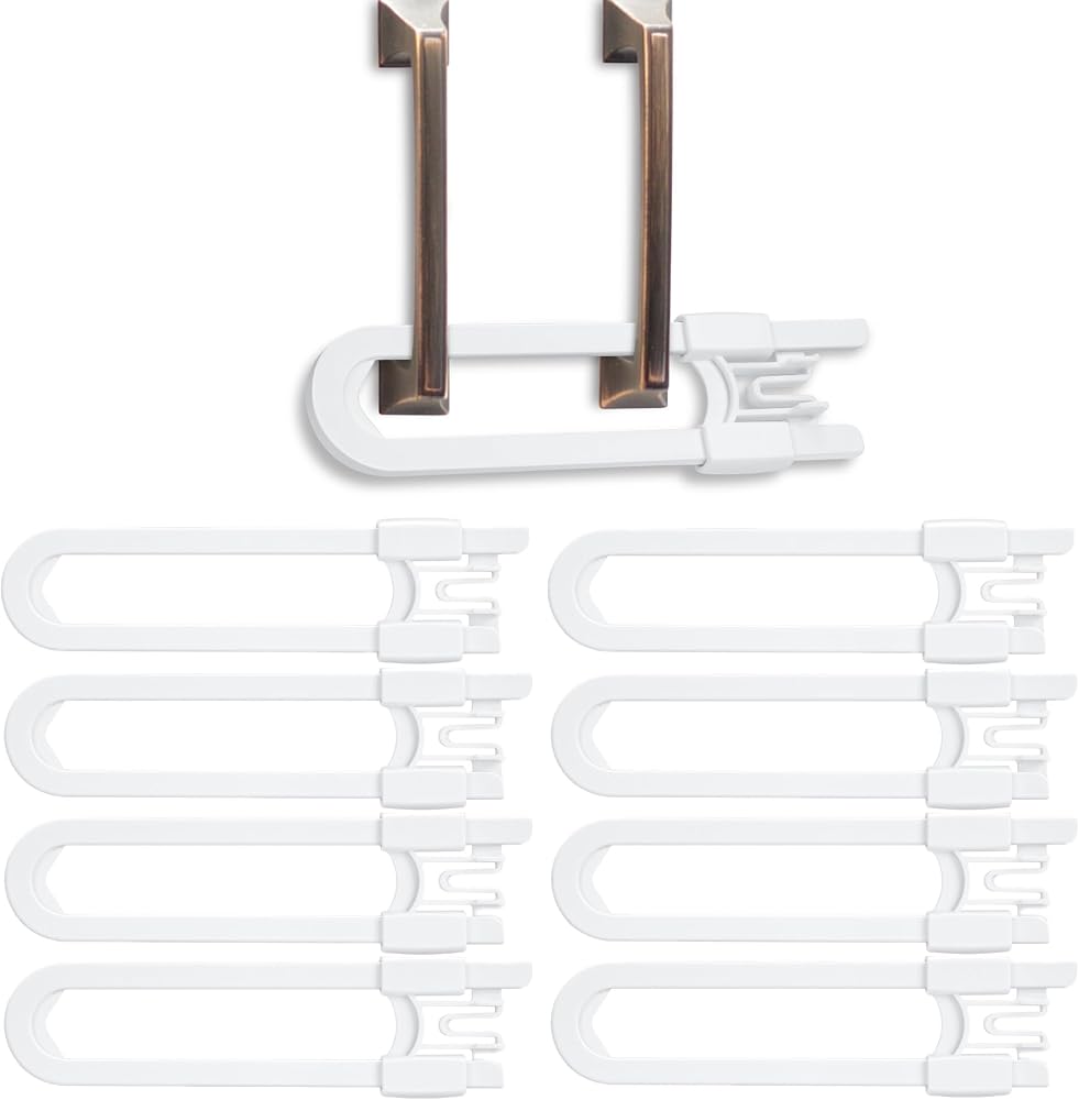 Vmaisi 8 Pcs Baby Sliding Cabinet Locks Adjustable U Shaped Child Safety | for Cabinets with Handles or Knobs, Childproof Lat