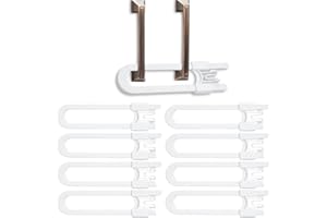 Vmaisi 8 Pack Baby Sliding Cabinet Locks - Adjustable U Shaped Child Safety Locks,Childproof Latches for Kitchen Bathroom Storage Cupboards Doors, Handles and Knobs White