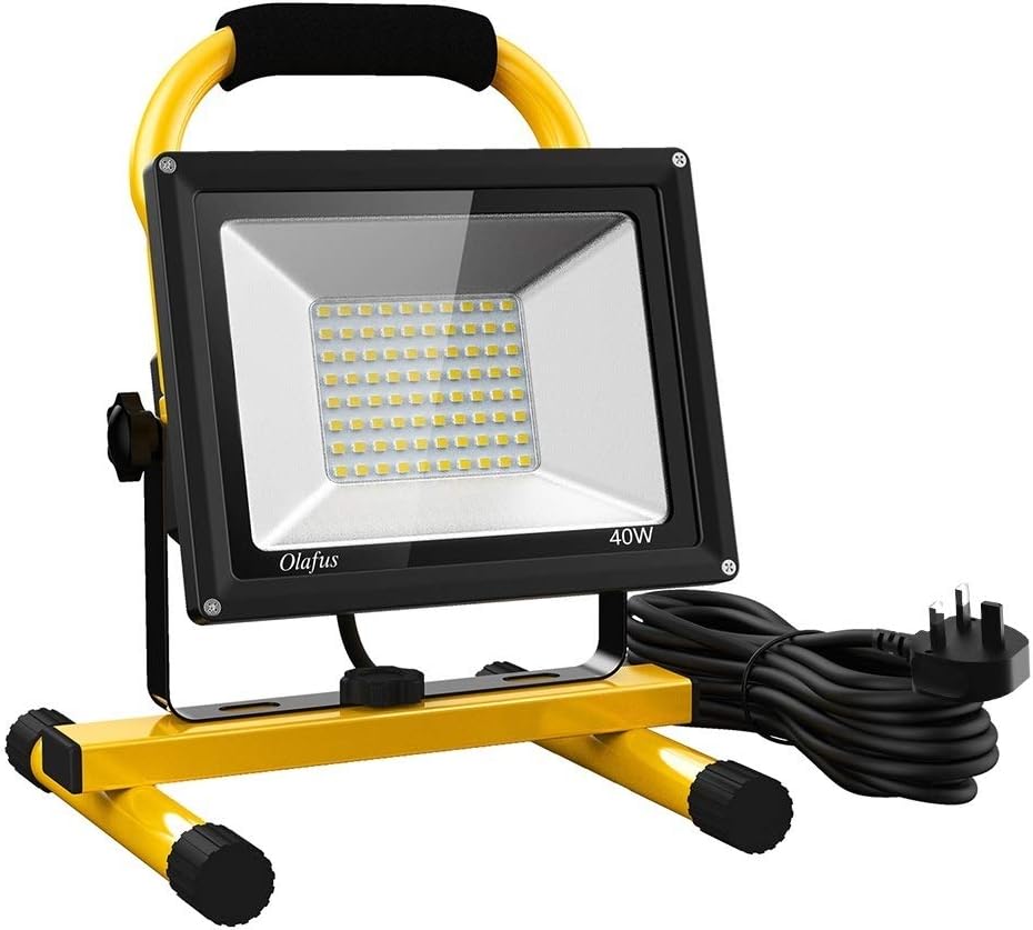 Olafus 40W LED Work Light 4000LM, 2 Brightness Modes, IP65 Waterproof Outdoor Construction Lights with Stand, 240V Plug in Working Lamp for Workshop, Job Site, Garage, 5000K White, Non-Rechargeable