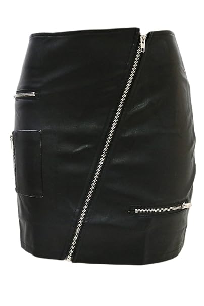 Damen Leder die Röcke Partei Clubwear Reißverschluss Mini Bodycon Rock