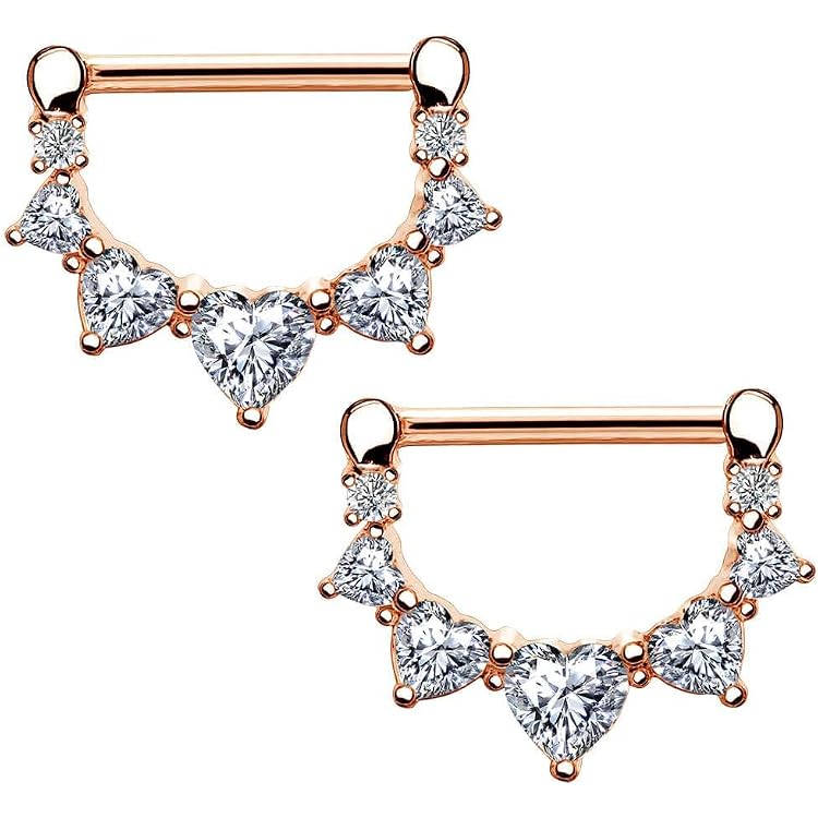 thumbnail image 2 of 2Pcs 16G Titanium Nipple Rings With Cubic Zirconia - 14mm Bar Length, G23 Solid Titanium Body Jewelry For Women 2 of 14