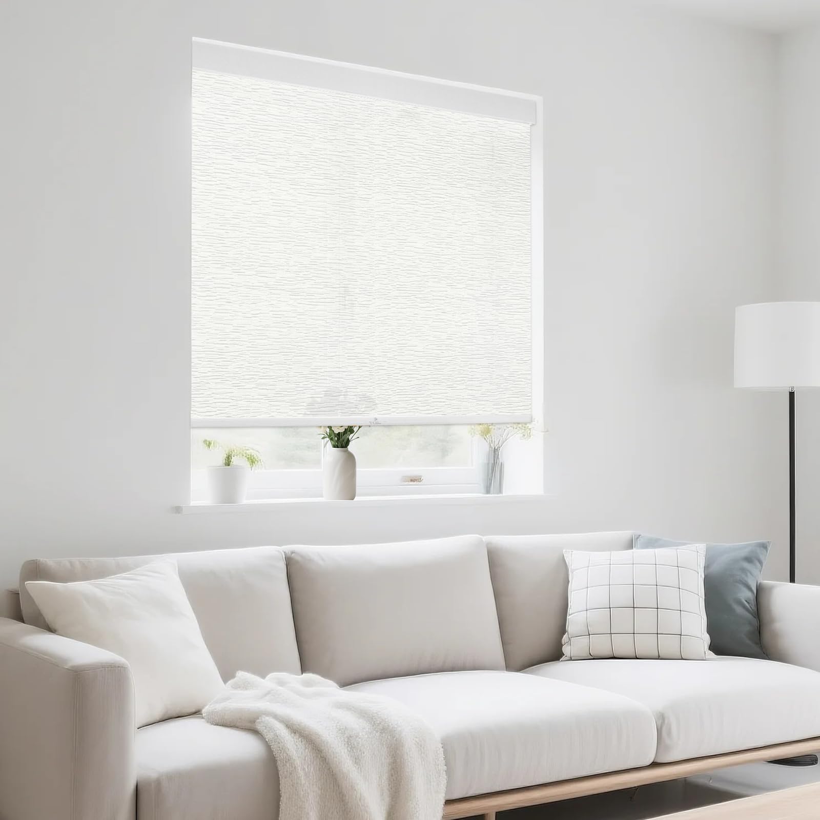 Photo 1 of *UNTESTED*
29" W x 72" H Cordless Light Filtering Roller Shade for Windows, Free Stop Windows Shades, Thermal Insulated Linen-Style Blinds for Home and Office, Modern Window Blind Color-Matched (White)