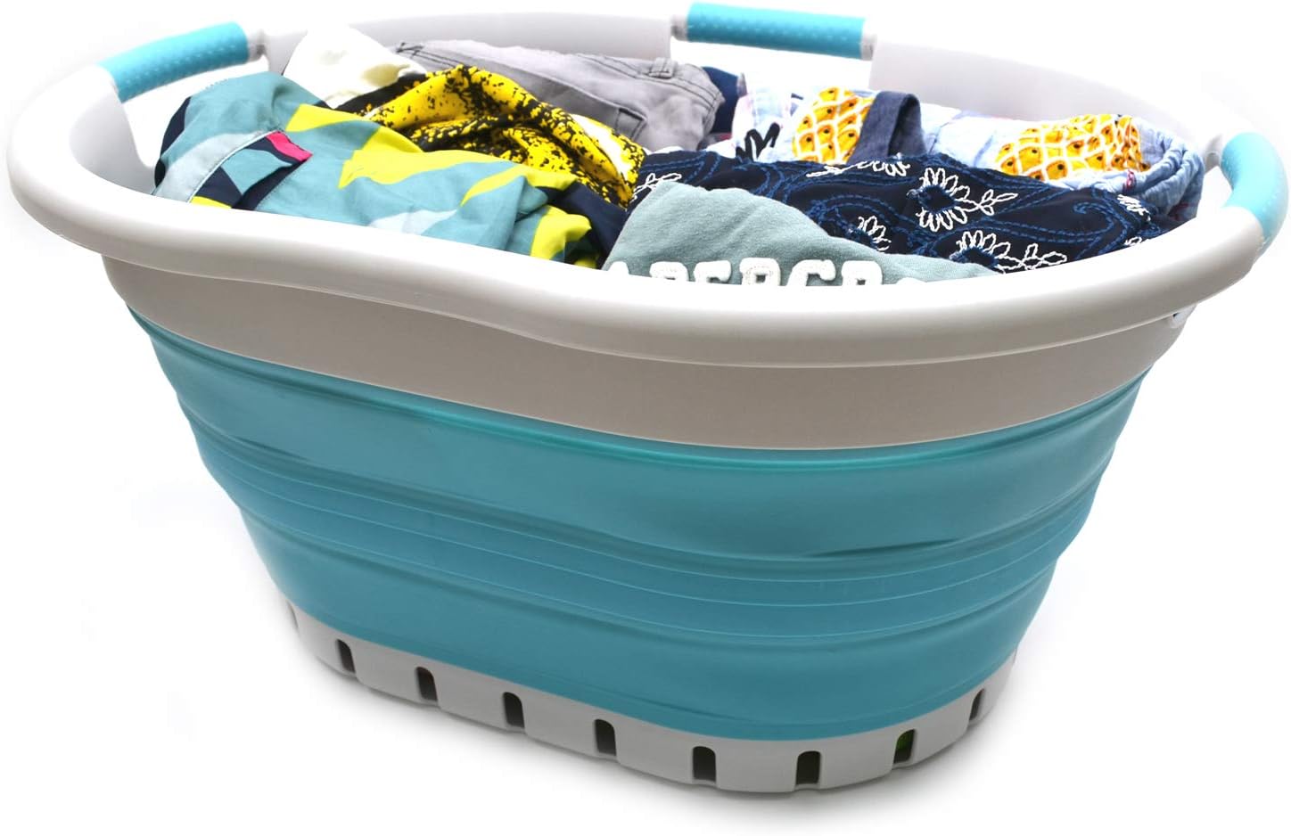 SAMMART 36L (9.5 gallon) Collapsible 3 Handled Plastic Laundry Basket-Foldable Pop Up Storage Container/Organizer-Space Saving Basket (3 handled Oval - Image 4