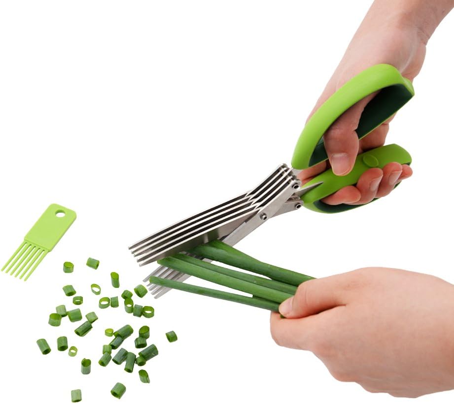 Multipurpose 5-Blade Herb Scissors with a Cleaning Brush -Zhuper, Time Saver,Ergonomic Handle,Using Safe,Functional Kitchen Helper