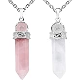 TUMBEELLUWA 2 PCS Healing Crystal Point Pendant Necklaces for Unisex Hexagonal Prism Stone Pendants with Chain