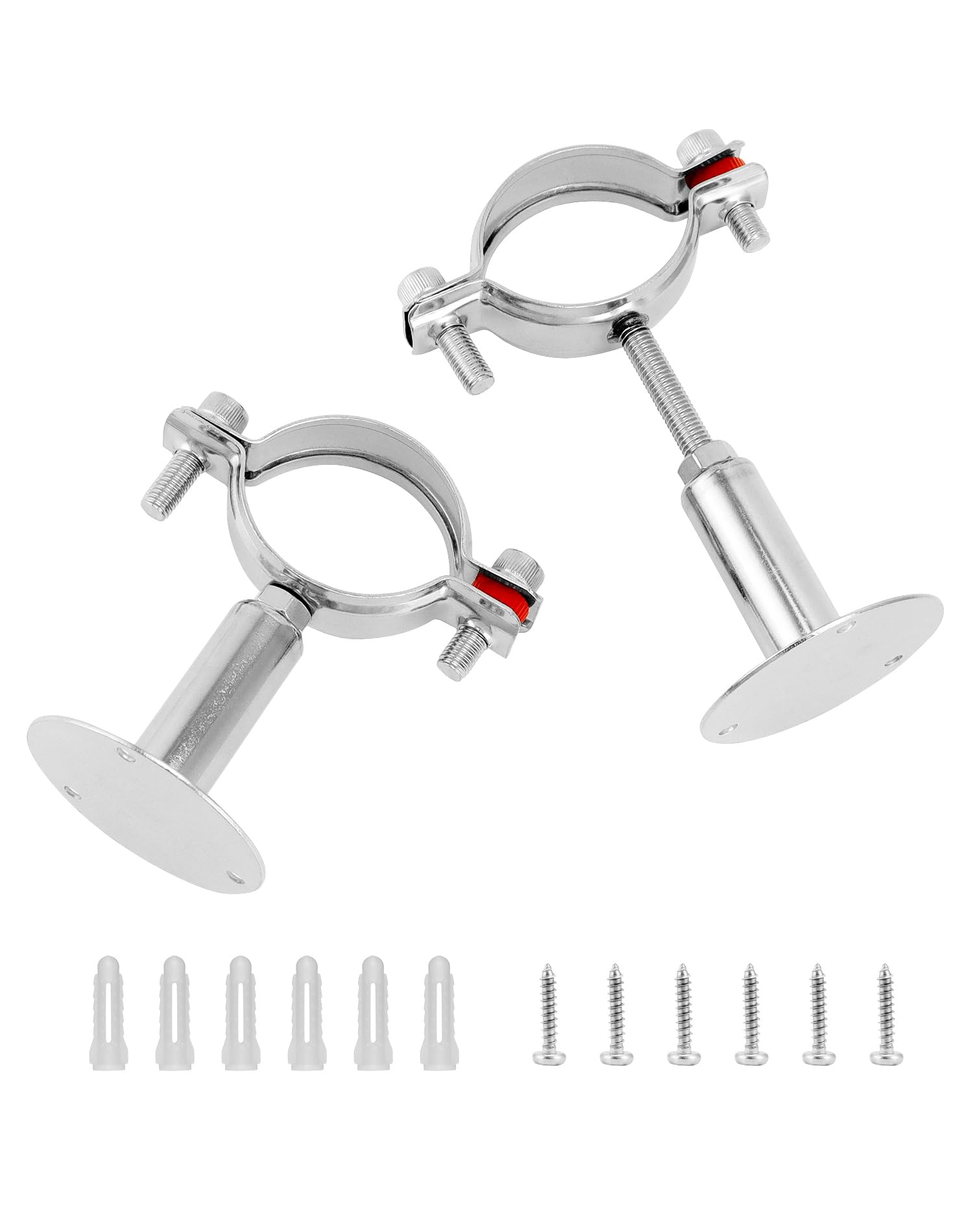 QWORK® Wall Mount Ceiling Mount Pipe Support, Adjustable Stainless Steel Bracket Clamp for Dia 51mm (1-1/2 inch) with Screws, Ideal for Pipe, Tube or Rod Fixing