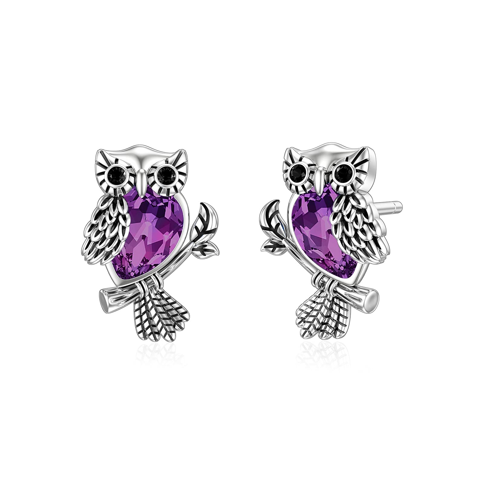 Owl Earring Stud with CZ Purple Crystal 925 Sterling Silver Animal Jewellery Anniversary Birthday Graduation Gifts for Her Women Teen Daughter