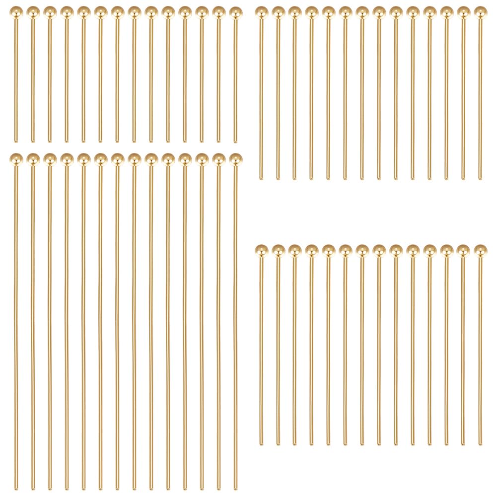 Beebeecraft 1 Box 160Pcs Ball Head Pins 18K Gold Plated Brass 4 Size 20/25.5/30~30.5/50~50.5mm Jewelry Pins Bendable Headpin for Bracelet Necklace Jewelry Making DIY Craft, Head: 2mm