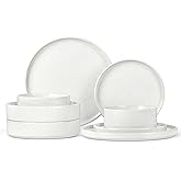 Herogo 8 Piece Dinnerware Sets with Pasta Bowls for 2, Dinner Salad Plates and Cereal Serving Bowls, Stoneware Dishes Dinner Ware for Kitchen Dining, Chip & Scratch Resistant Dishware, Speckled White