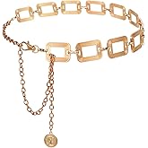 Neyauo Waist Chain Belt, Metal Belt for Women, Chunky Belly Link Belt, Adjustable Stylish Square Body Link Belts, Stylish Belly Jewelry for Dresses Jeans(Gold)