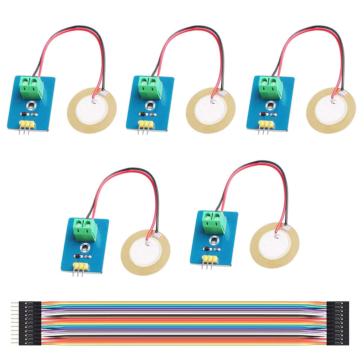 Youmile 5PACK piezoelectric ceramic vibration sensor piezo 3.3V/5V Module Analog Controller Electronic Components Supplies Sensor for Arduino with Dupont Cable