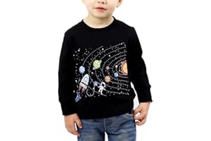 POPSHION Toddler Boy Long Sleeve Shirts Kids Pullover Top Planet Dinosaur Tractor Cotton Graphic T-Shirt