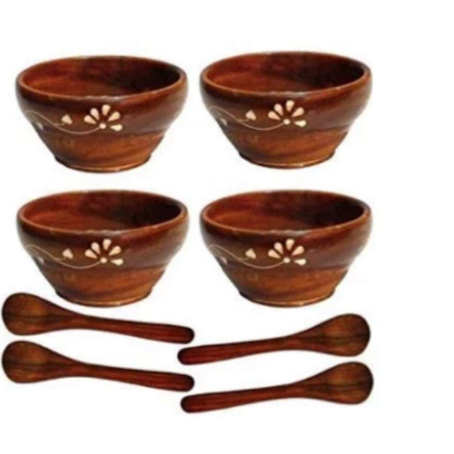 Buy Skyline Mart Wooden Soup Serving Bowl with Tea SpoonsSet of 4