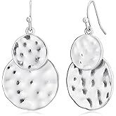 INNERDIVA Antique Gold Hammered Disc Drop Earrings Boho Earrings with Two Tone Jewelry Gift