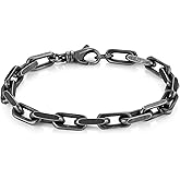 HZMAN 8.5In Link Chain Bracelets for Men - 7mm Cool Bracelets Diamond-Cut Paperclip Solid Chain Bracelet Chunky Stainless Steel Jewelry