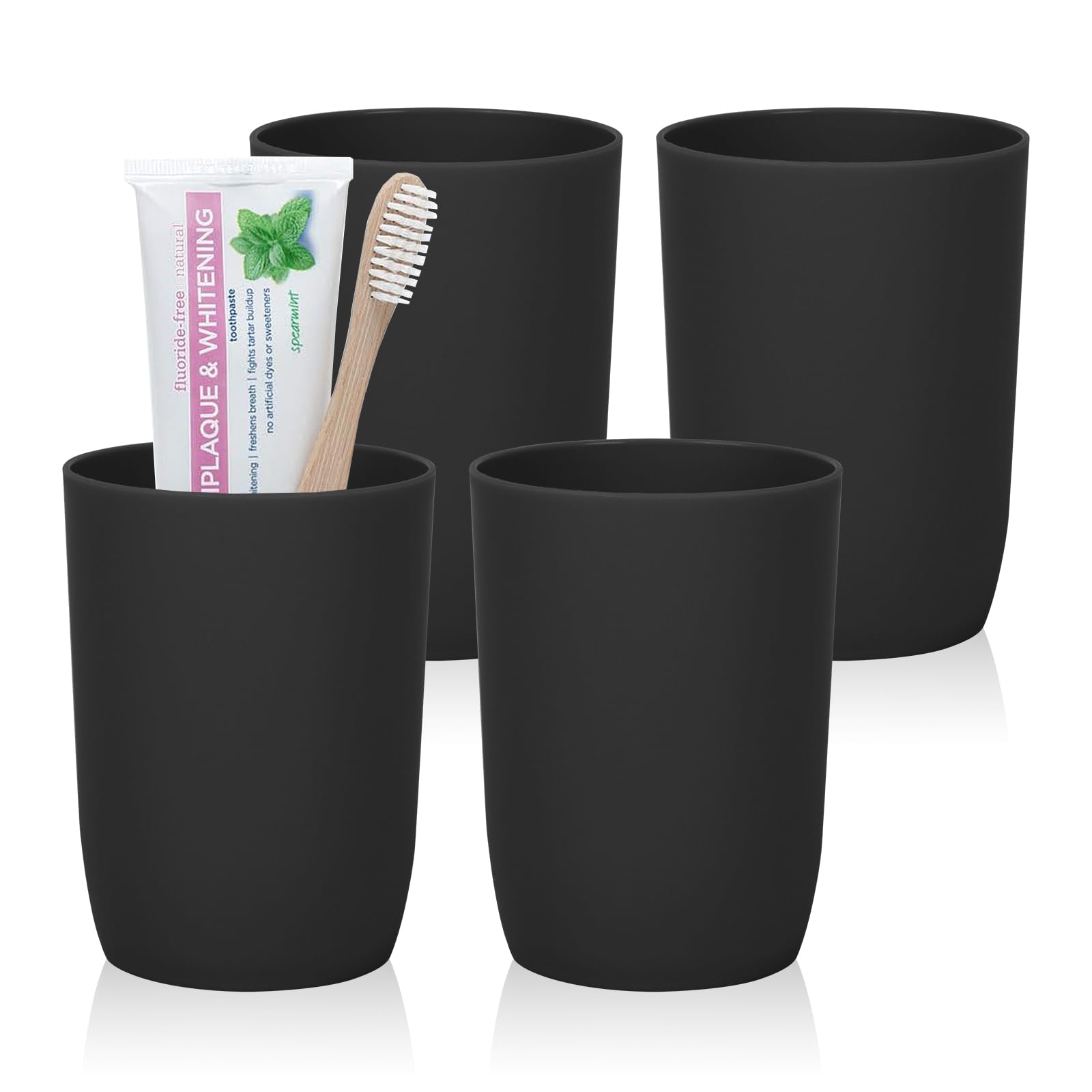 Topsky 4-Pieces Dishwasher Safe Plastic Tumblers Travel Mouthwash Cup Reusable Water Cup Travel Camping Portable Cups Coloured Plastic Cups Black 280ml