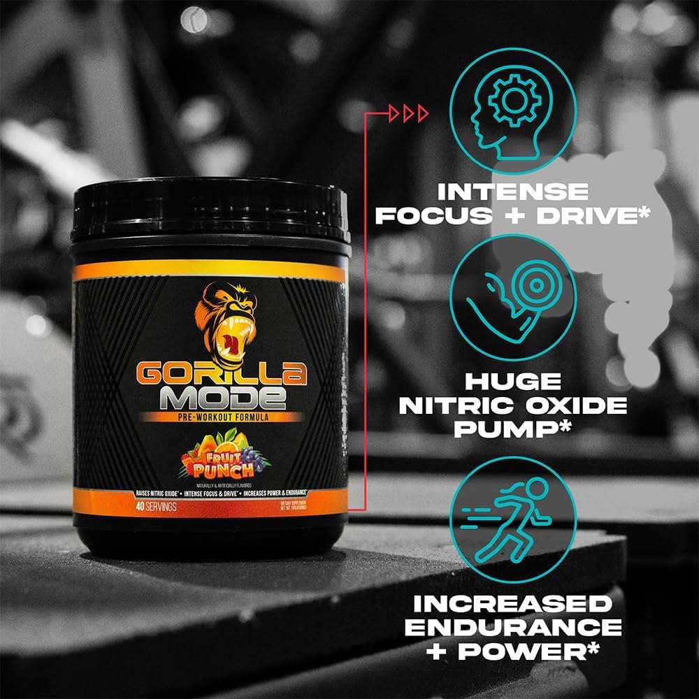 Gorilla Mind Pre Workout - Massive Pumps Laser Focus Energy Power - L-Citrulline, Creatine, L-Tyrosine, Betaine, Hydroprime, Alpha-GPC, 400mg Caffeine, Huperzine A 800g (BlackBerry Lemonade)