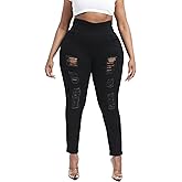 Gocolloa Women Plus Size Pull On Jeans Stretchy Skinny Leg High Waisted Ripped Ankle Jean
