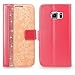 Galaxy S6 Edge Plus Case, Cellularvilla [Diamond Jewel] [Card Slots] Embossed Flower Design Premium Pu Leather Wallet Case Flip Cover For Samsung Galaxy S6 Edge Plus / S6 Edge+ (Peach Pink Bling)