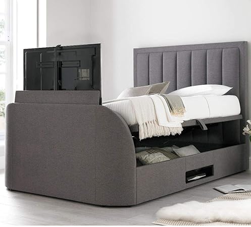 Tv Ottoman Bed Happy Beds Ventura Grey Storage Fabric Modern Bed