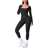 BRXL Long Sleeve Jumpsuit for Women Built-In Bra Workout Yoga Full Body Suits Shapewear One Piece Bodycon Jumpsuits