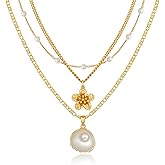 Sargetou Charm Necklaces for Women,14k Gold Plated Waterproof Dainty Choker Necklace Summer Seashell Pearl Beach Cute Necklaces Set Fashion Jewelry Gift