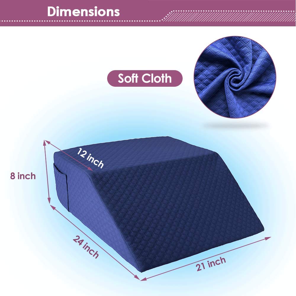Wedge Pillow Cover case Leg Elevation Pillowcase Knee Post-Surgery Bed Wedge Replacement case with Pocket (Cover Only) - 24x21x8 Pillow Protector
